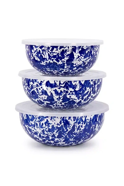 Golden Rabbit 3-piece Enamelware Mixing Bowl Set In Blue