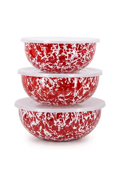 Golden Rabbit 3-piece Enamelware Mixing Bowl Set In Red