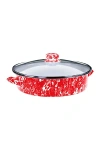 Golden Rabbit 5 Qt Enamelware Saute Pan (cobalt Swirl) In Red