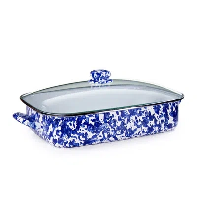 Golden Rabbit Enamelware 10.5 Qt. Roasting Pan With Lid In Cobalt Swirl