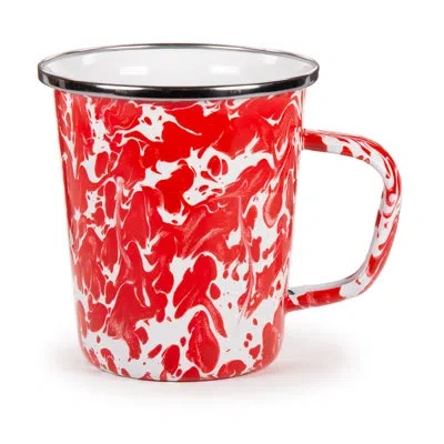 Golden Rabbit Enamelware 16 Oz. Latte Mugs, Set Of 4 In Red Swirl