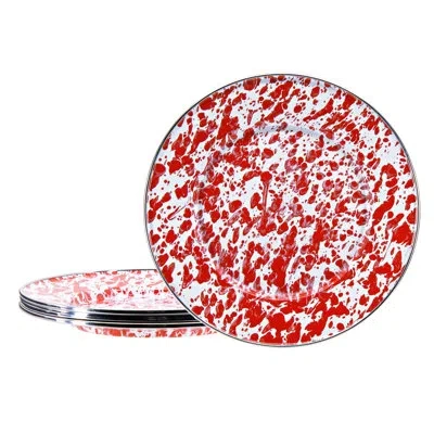 Golden Rabbit Enamelware 8.5" Salad Plates, Set Of 4 In Red Swirl