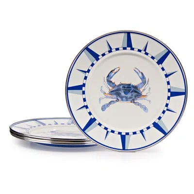 Golden Rabbit Enamelware Blue Crab 10.5" Dinner Plates, Set Of 4