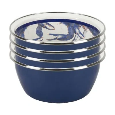 Golden Rabbit Enamelware Blue Crab 24 Oz. Salad Bowls, Set Of 4