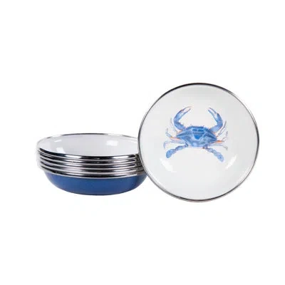 Golden Rabbit Enamelware Blue Crab 4 Oz. Tasting Dishes, Set Of 6 In Blue;white