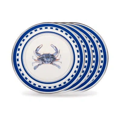 Golden Rabbit Enamelware Blue Crab 8.5" Salad Plates, Set Of 4