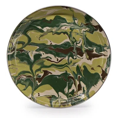 Golden Rabbit Enamelware Camouflage 15.5" Serving Tray In Brown;green