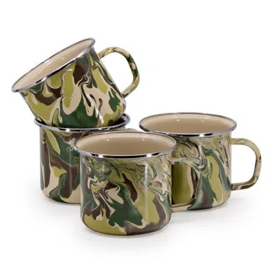 Golden Rabbit Enamelware Camouflage 24 Oz. Grande Mugs, Set Of 4 In Brown;green;beige