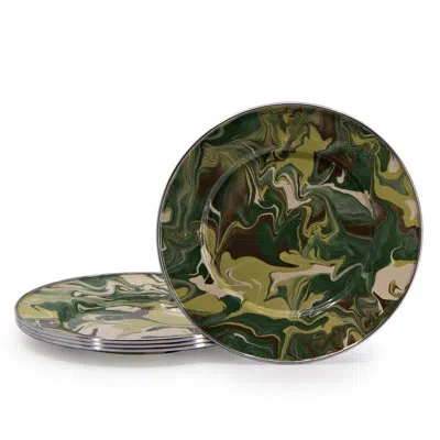 Golden Rabbit Enamelware Camouflage 8.5" Salad Plates, Set Of 4 In Brown;green;ivory