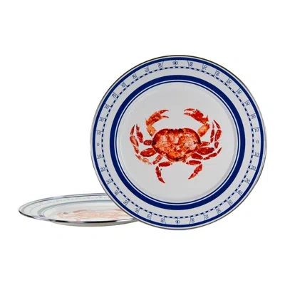 Golden Rabbit Enamelware Crab House 12.5" Chargers, Set Of 2 In Red