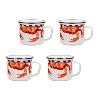 Golden Rabbit Enamelware Crab House 24 Oz. Grande Mugs, Set Of 4 In Blue;white;orange