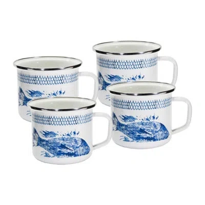 Golden Rabbit Enamelware Fish Camp 24 Oz. Grande Mugs, Set Of 4 In Beige