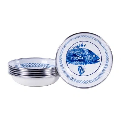Golden Rabbit Enamelware Fish Camp 4 Oz. Tasting Dishes, Set Of 6 In Blue