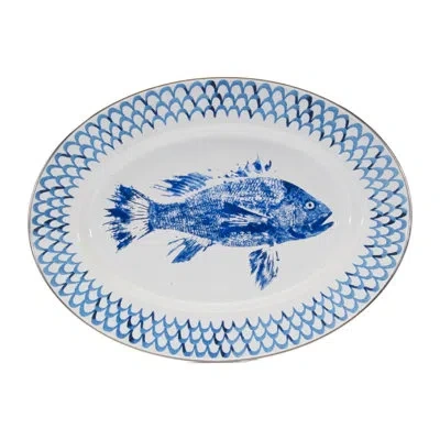 Golden Rabbit Enamelware Fish Camp Oval Platter In Blue