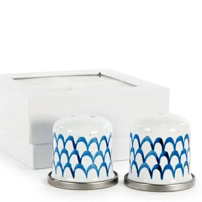 Golden Rabbit Enamelware Fish Camp Salt And Pepper Shaker Set In Blue