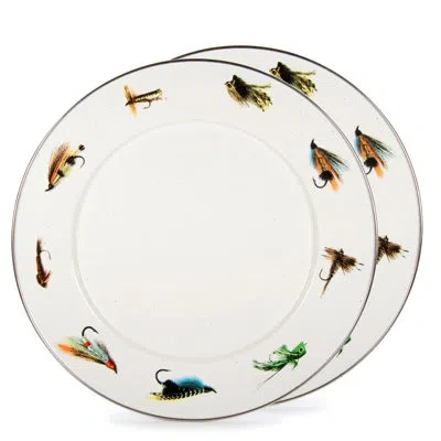 Golden Rabbit Enamelware Fishing Fly 12.5" Chargers, Set Of 2 In Multi