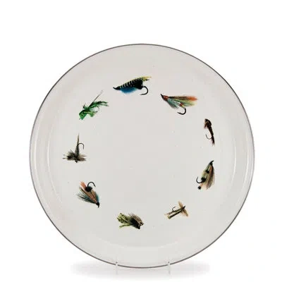 Golden Rabbit Enamelware Fishing Fly 15.5" Serving Tray In Cream