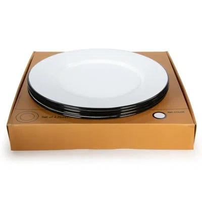Golden Rabbit Enamelware Glampware 10.5" Dinner Plates, Set Of 4 In Black Rim