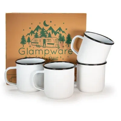 Golden Rabbit Enamelware Glampware 12 Oz. Coffee Mugs, Set Of 4 In Black Rim