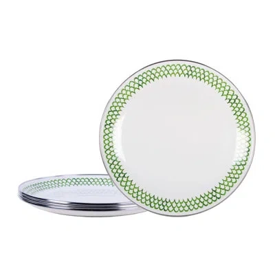 Golden Rabbit Enamelware Green Scallop 10.5" Dinner Plates, Set Of 4