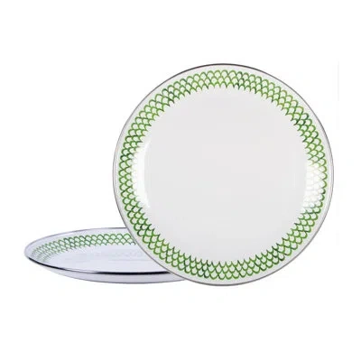 Golden Rabbit Enamelware Green Scallop 12.5" Chargers, Set Of 2