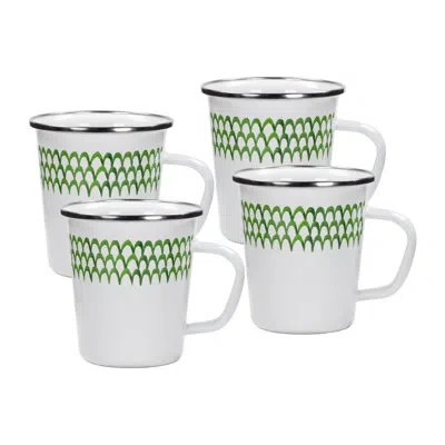 Golden Rabbit Enamelware Green Scallop 16 Oz. Latte Mugs, Set Of 4