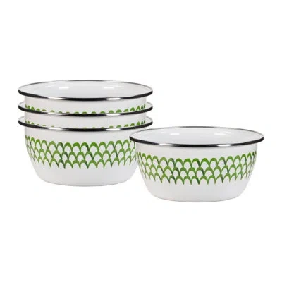 Golden Rabbit Enamelware Green Scallop 24 Oz. Salad Bowls, Set Of 4