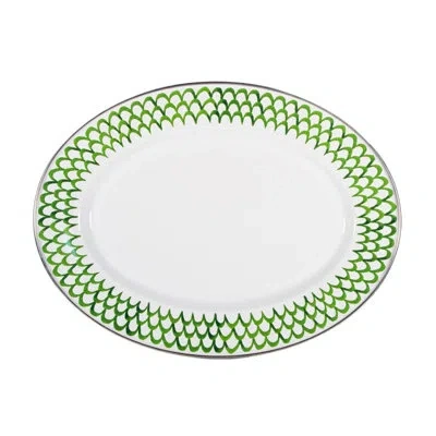 Golden Rabbit Enamelware Green Scallop Oval Platter