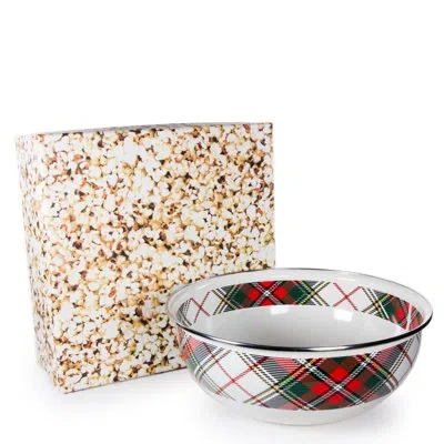 Golden Rabbit Enamelware Highland Plaid Popcorn Bowl In White;green;red