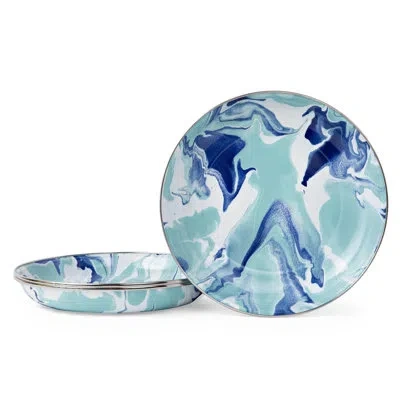 Golden Rabbit Enamelware Lagoon 10" Pasta Plates, Set Of 4 In Blue;teal