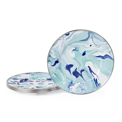 Golden Rabbit Enamelware Lagoon 10.5" Dinner Plates, Set Of 4 In Blue;teal