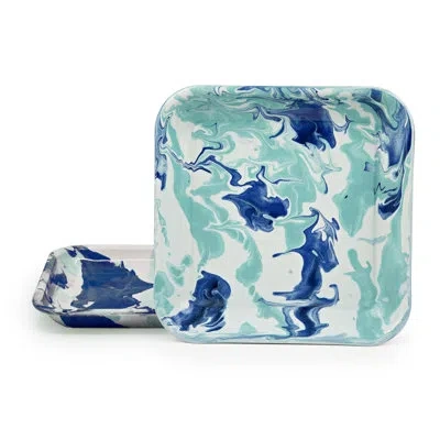 Golden Rabbit Enamelware Lagoon 10.5" Square Plates, Set Of 2 In Blue;teal