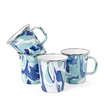 Golden Rabbit Enamelware Lagoon 16 Oz. Latte Mugs, Set Of 4 In Blue