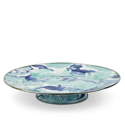 Golden Rabbit Enamelware Lagoon Cake Plate In Blue,green,white
