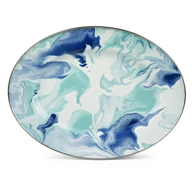 Golden Rabbit Enamelware Lagoon Oval Platter In Blue