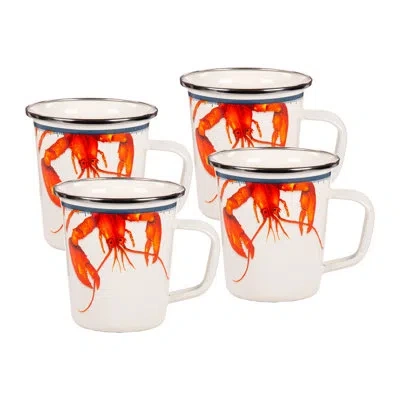 Golden Rabbit Enamelware Lobster 16 Oz. Latte Mugs, Set Of 4 In Multi