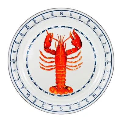 Golden Rabbit Enamelware Lobster 20" Large Tray In Blue;white;red