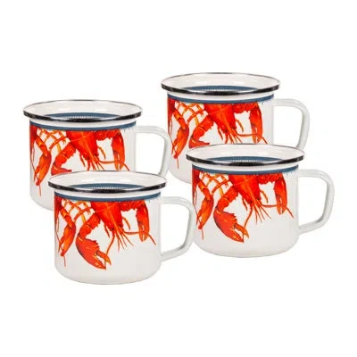 Golden Rabbit Enamelware Lobster 24 Oz. Grande Mugs, Set Of 4 In Multi