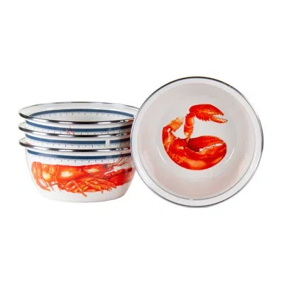 Golden Rabbit Enamelware Lobster 24 Oz. Salad Bowls, Set Of 4 In Orange