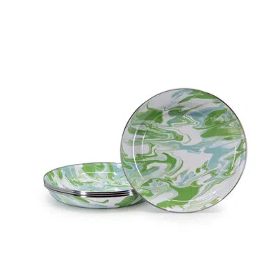 Golden Rabbit Enamelware Modern Monet 10" Pasta Plates, Set Of 4 In Blue;green