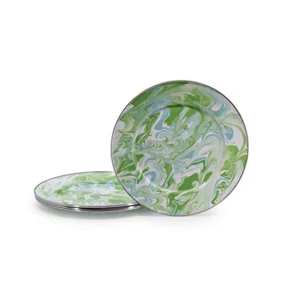 Golden Rabbit Enamelware Modern Monet 10.5" Dinner Plates, Set Of 4 In Green;blue