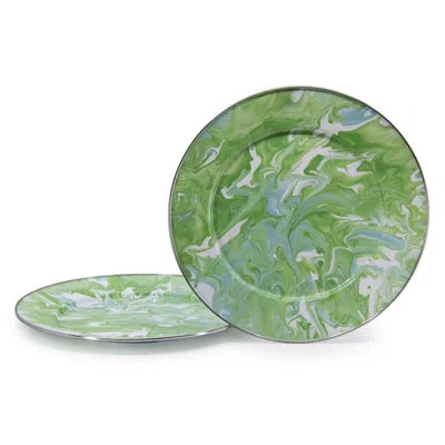 Golden Rabbit Enamelware Modern Monet 12.5" Chargers, Set Of 2 In Blue;white;green