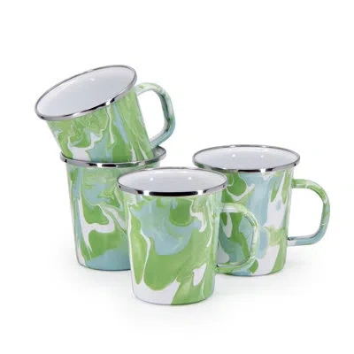 Golden Rabbit Enamelware Modern Monet 16 Oz. Latte Mugs, Set Of 4 In White;green