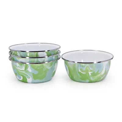 Golden Rabbit Enamelware Modern Monet 24 Oz. Salad Bowls, Set Of 4 In Blue;green