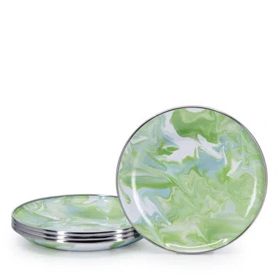 Golden Rabbit Enamelware Modern Monet 5.75" Appetizer Plates, Set Of 4 In Green