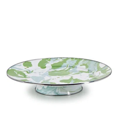 Golden Rabbit Enamelware Modern Monet Cake Plate In Green;blue