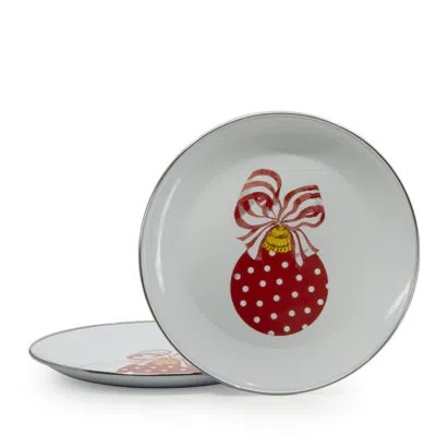 Golden Rabbit Enamelware Ornament 12.5" Chargers, Set Of 2 In Red
