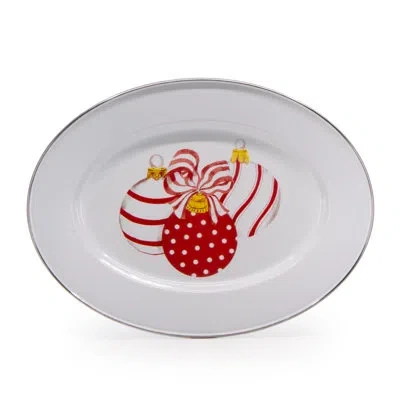Golden Rabbit Enamelware Ornament Oval Platter In Red