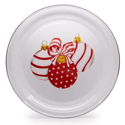 Golden Rabbit Enamelware Ornament Serving Trays In White;red