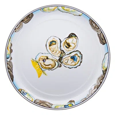 Golden Rabbit Enamelware Oyster 15.5" Serving Tray In Brown;white;yellow